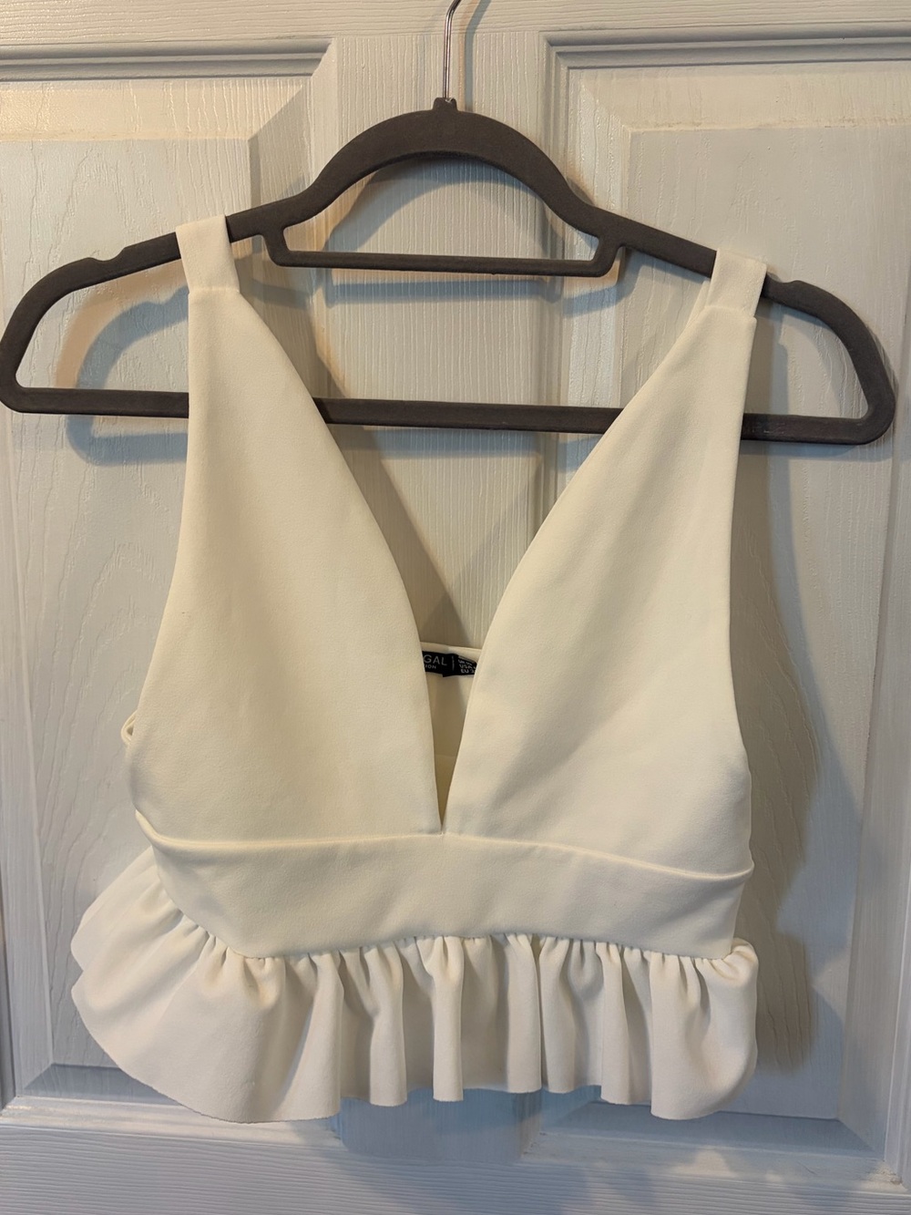 Nasty Gal White Sleeveless Deep V Ruffle Hem Crop Top
